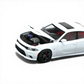 Lot57Supplies Diecast Shop 1:64 scale white 2023 Dodge Charger SRT Hellcat model with red interior and open hood showing engine detail.