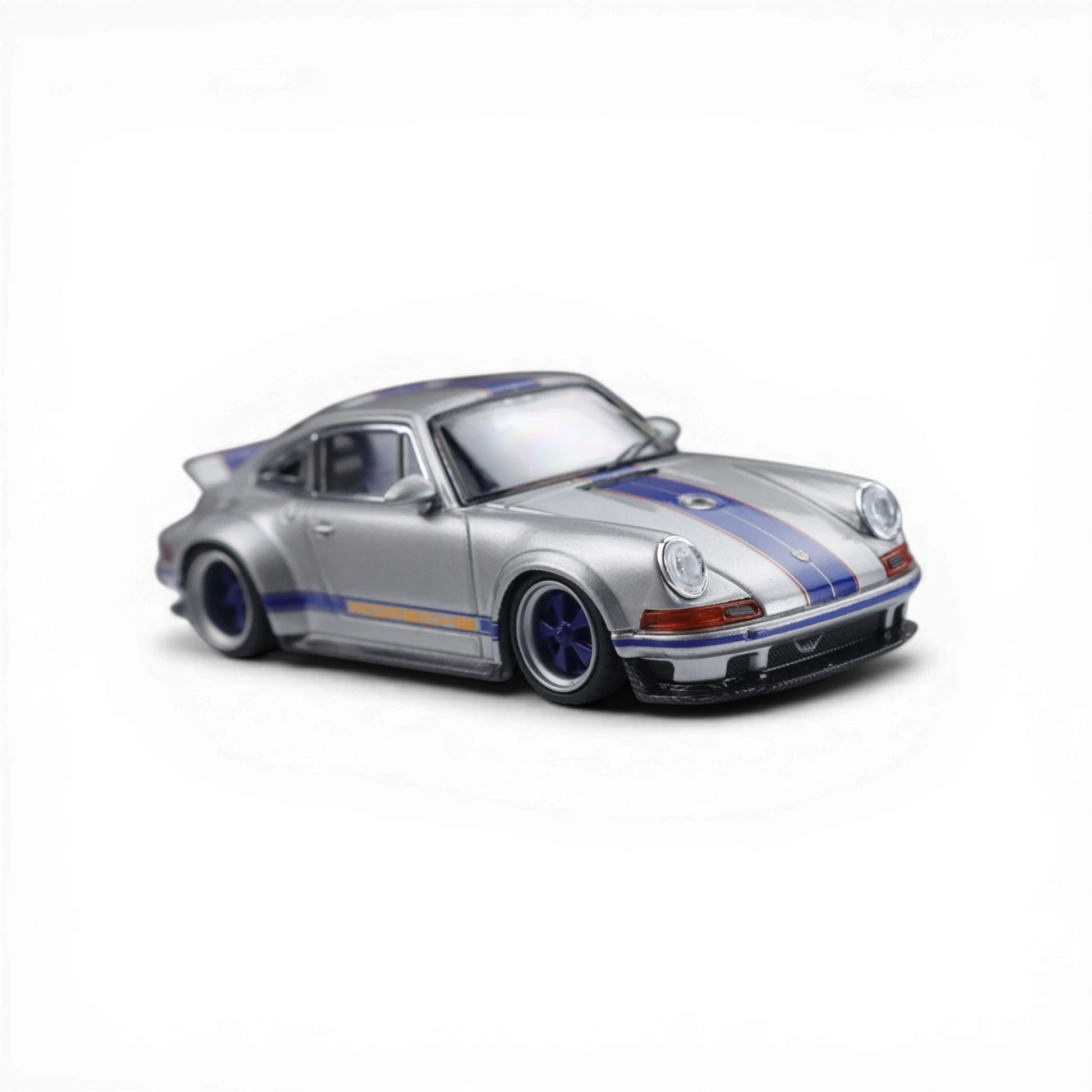 Lot57Supplies Diecast Shop Zincit Singer DLS California Silver 1:64 scale diecast model car with blue racing stripes.