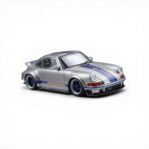 Lot57Supplies Diecast Shop Zincit Singer DLS California Silver 1:64 scale diecast model car with blue racing stripes.