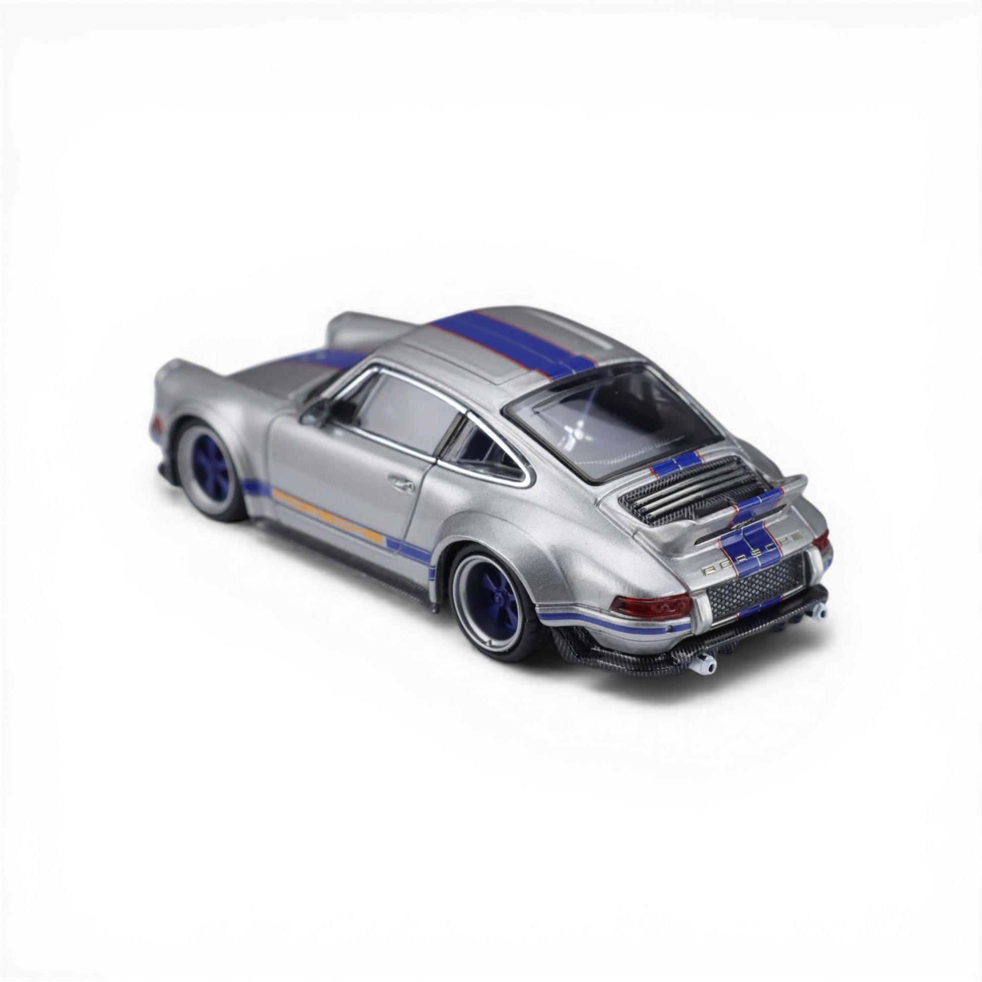 Lot57Supplies Diecast Shop: Zincit Singer DLS California Silver 1:64 scale diecast model car with blue racing stripes.