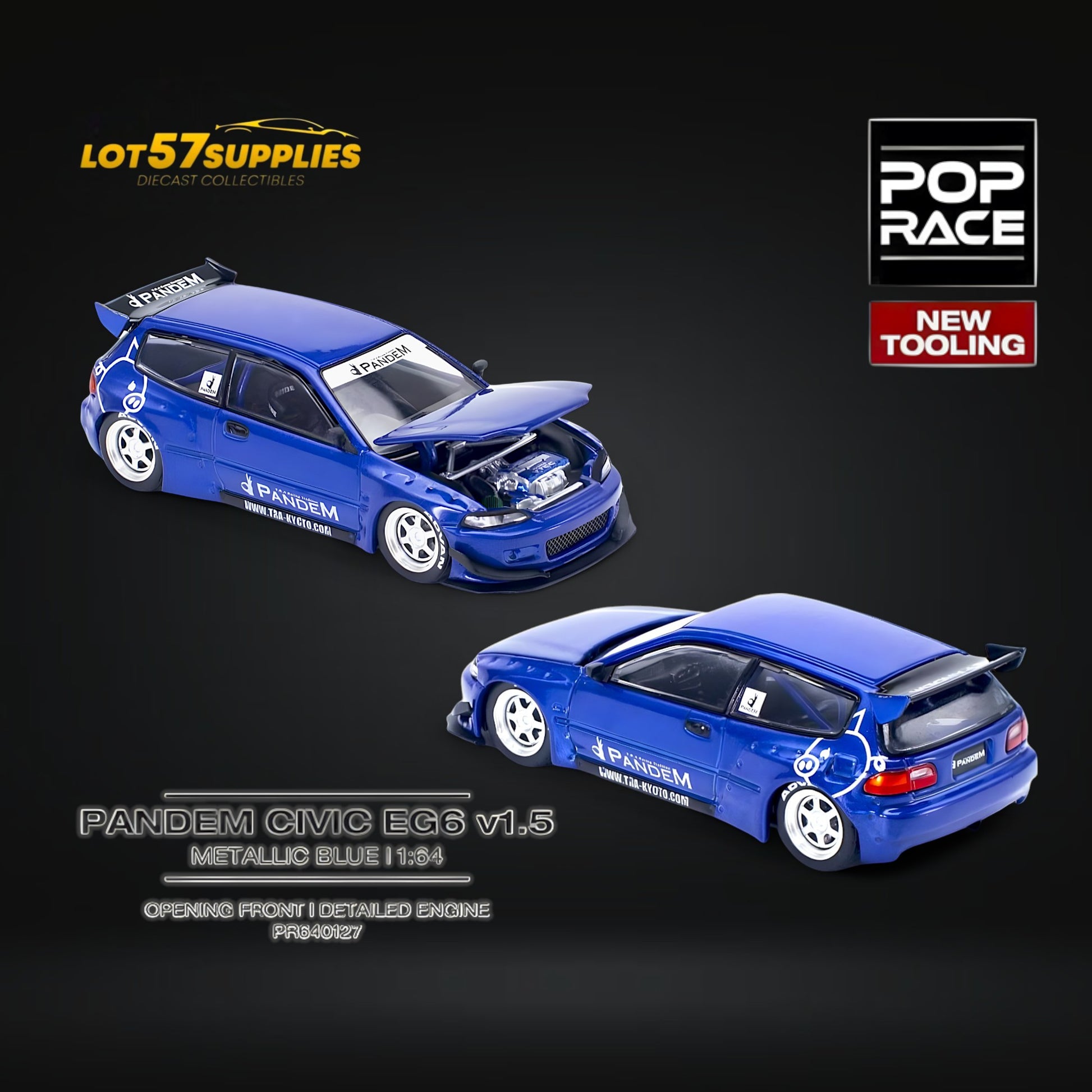 Pop Race Honda Civic EG6 Hatchback v1.5 Pandem Metallic Blue PR640127 1:64