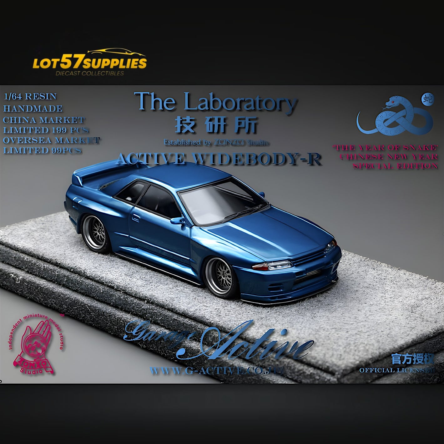 The Laboratory X ZONZO Skyline R32 Active Widebody-R Blue CNY 1:64 Resin