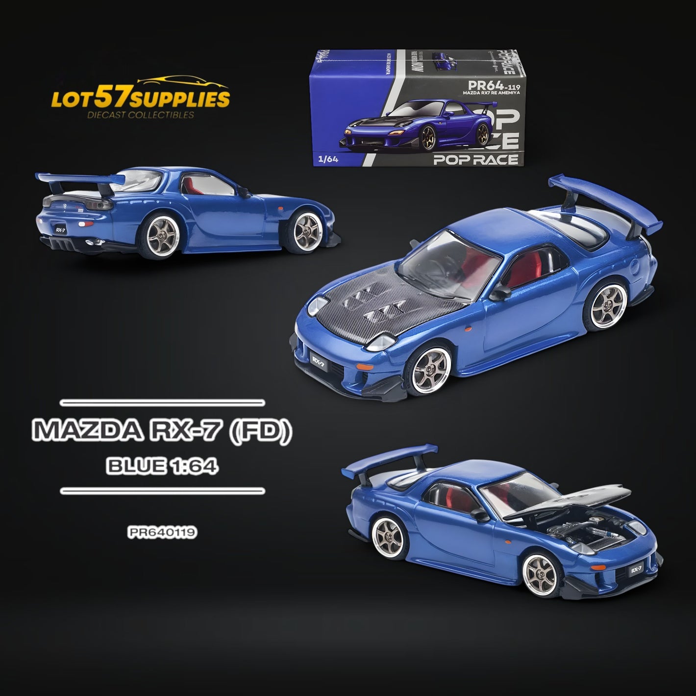 Pop Race Mazda RX-7 Re-Amemiya Metallic Blue 1:64