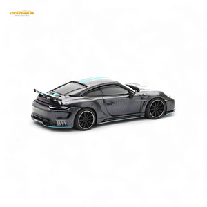 PopRace Porsche 992 Stinger GTR Carbon Edition Carbon Grey Blue Line 1:64 Diecast Model
