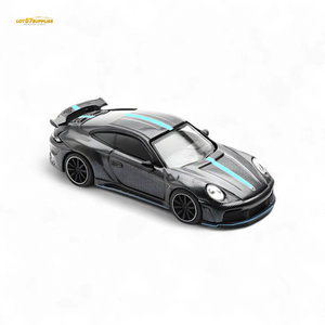 PopRace Porsche 992 Stinger GTR Carbon Edition Carbon Grey Blue Line 1:64 Diecast Model