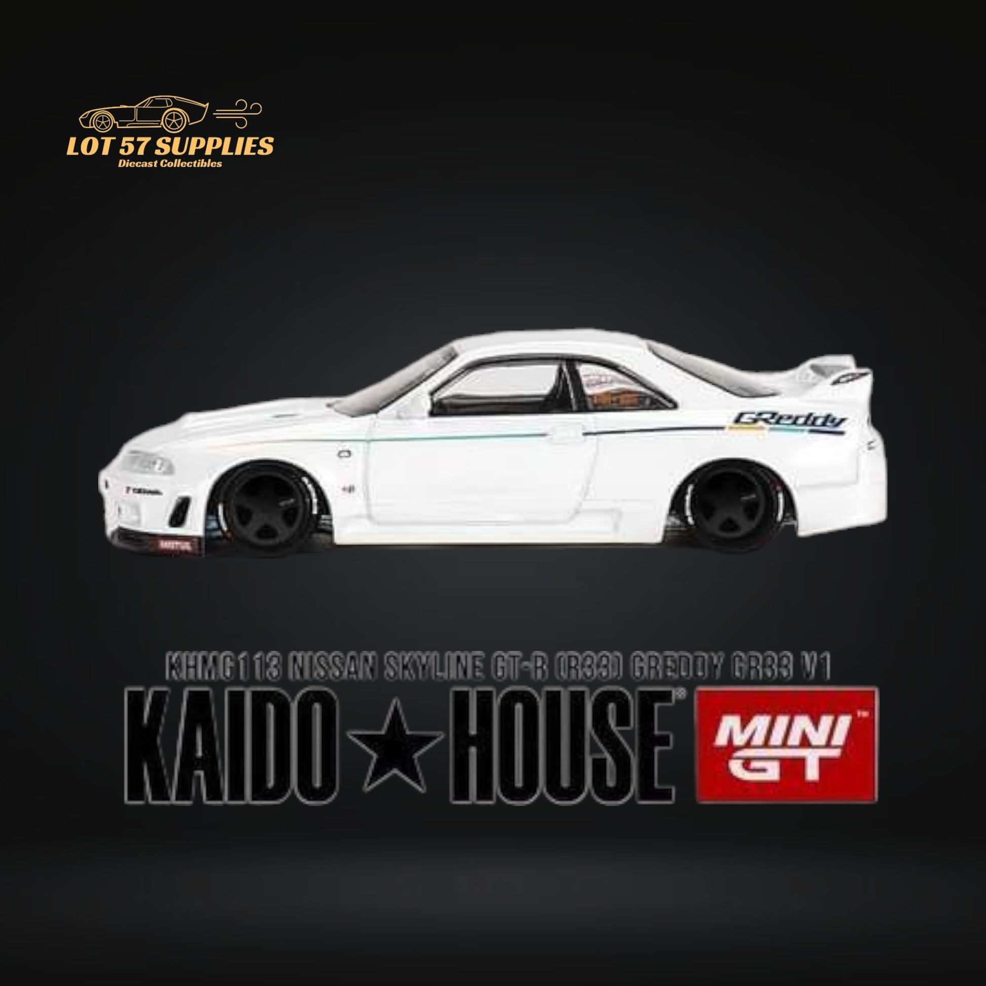 Mini GT x Kaido House Nissan Skyline GT-R R33 GREDDY V1 in White 1:64 KHMG113