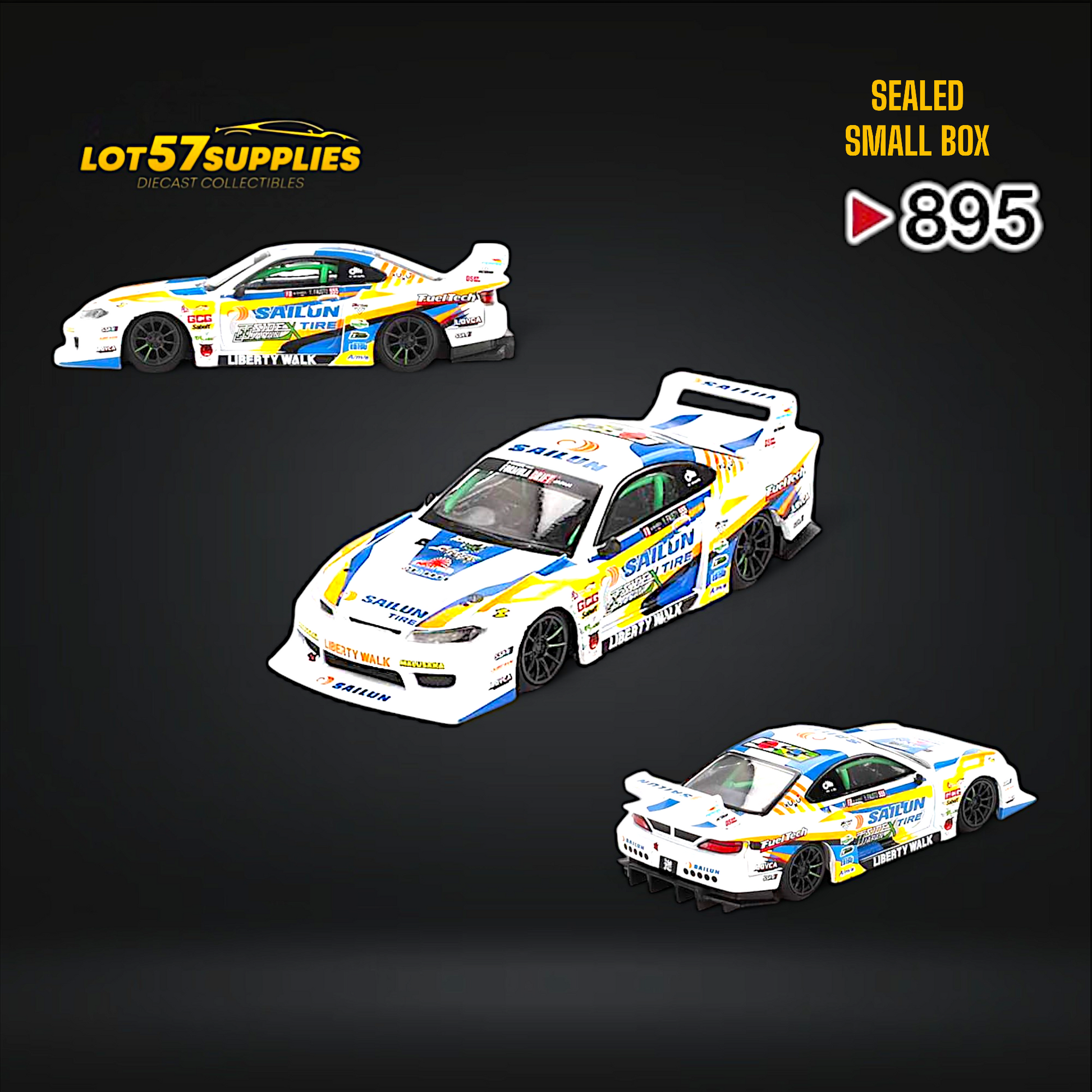 Mini-GT Nissan LB-Super Silhouette S15 Silvia 2023 Formula Drift Japan #895 1:64