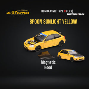 MOTORHELIX Honda Civic Type R EK9 Spoon Yellow With Magnetic Hood 1:64