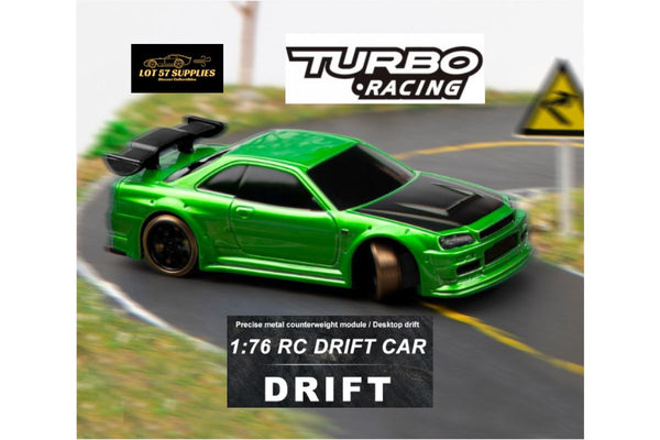Turbo Racing 1:76 Scale Drift RC Car with Gyro Mini Full Proportional RTR  2.4GHZ Remote Control with 2 Replaceable Body Shell (C64-Green) 
