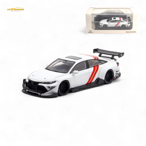 White and red model car with a black spoiler on a white background, featuring a Lotus logo.