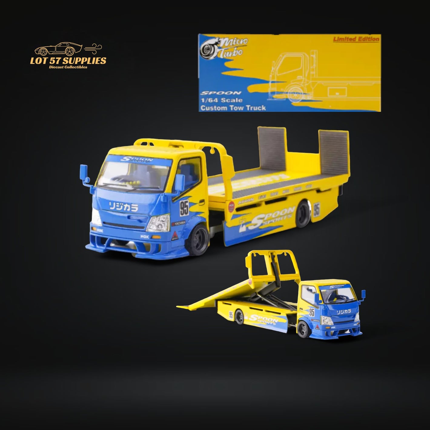 MicroTurbo HINO 300 Custom Flatbed Tow Truck Spoon Livery 1:64