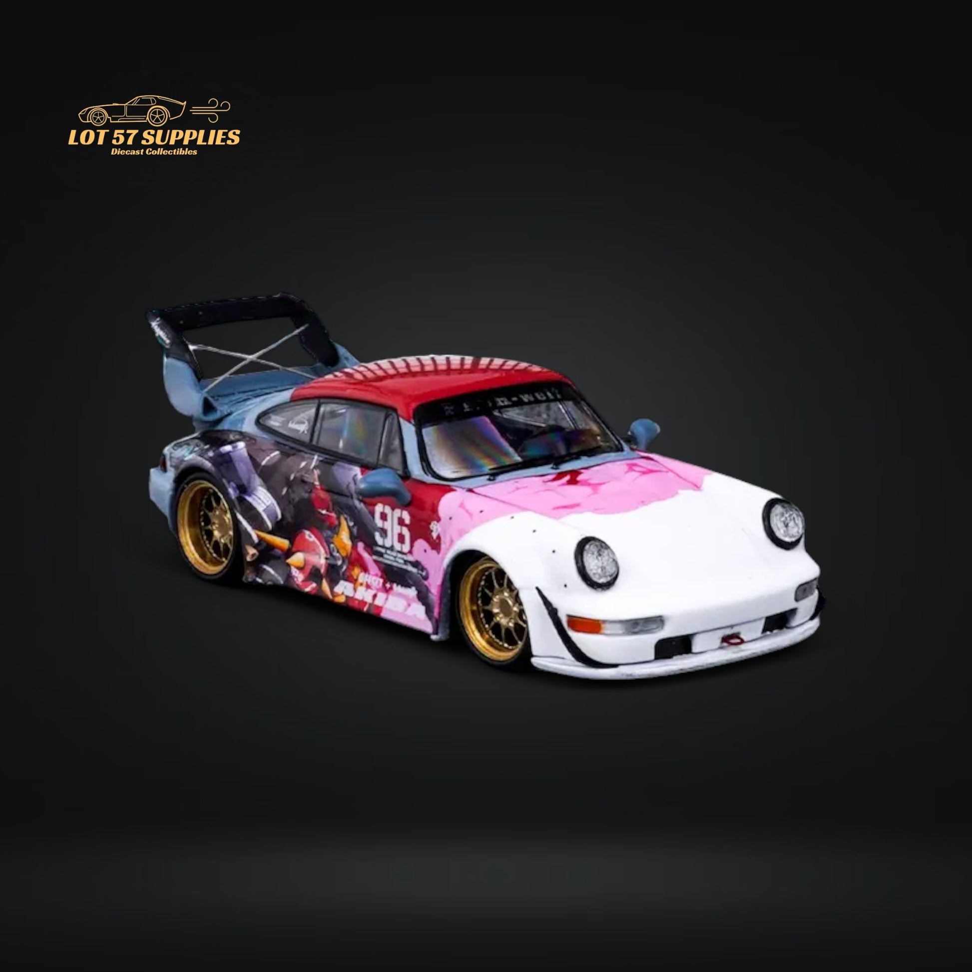 King Model Porsche RWB964 Akiba Mecha livery #96 Gold Rims 1:64 Limited to 499 Pcs