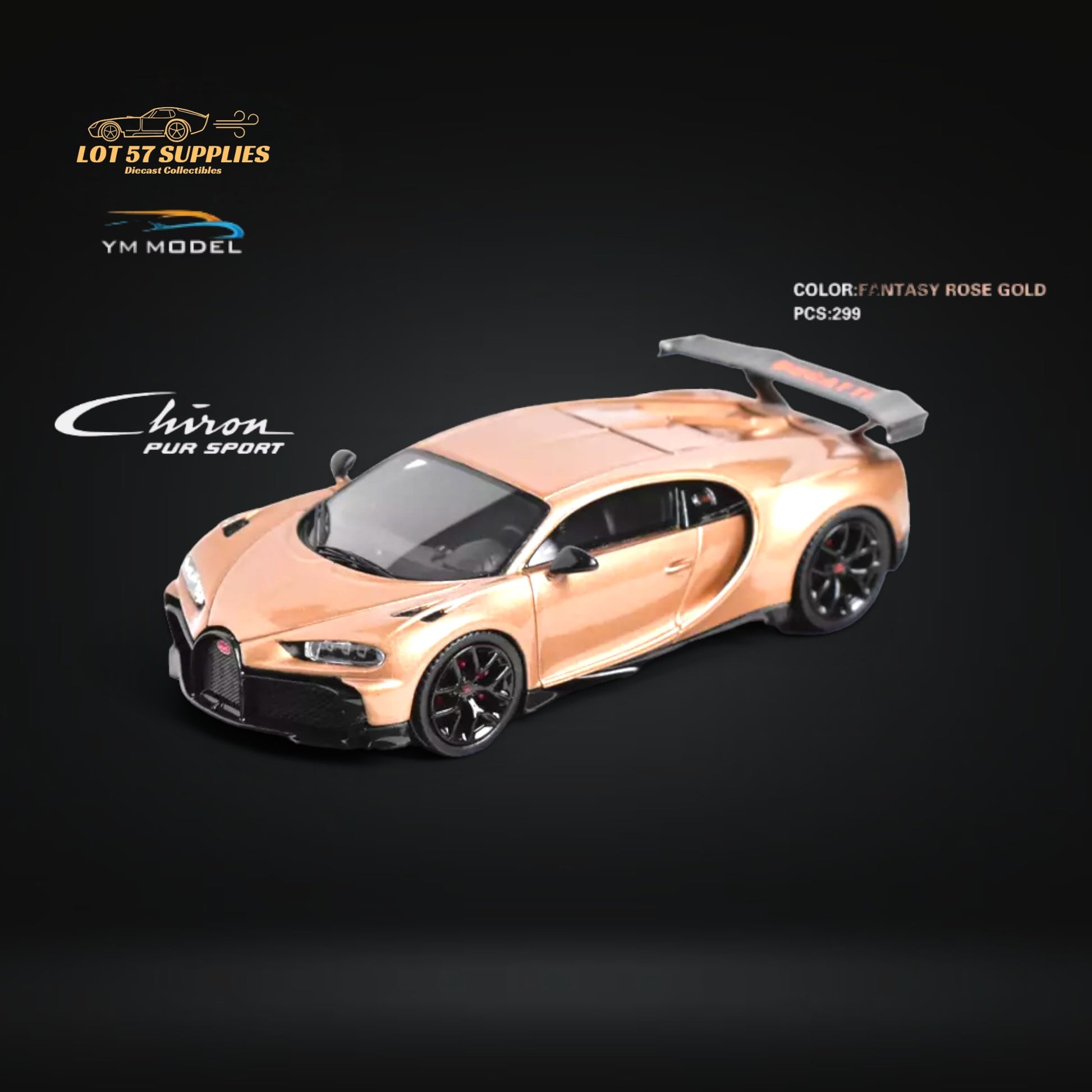 YM Model Bugatti Chiron PUR SPORT in Fantasy Rose Gold Limited to 299 Pcs 1:64