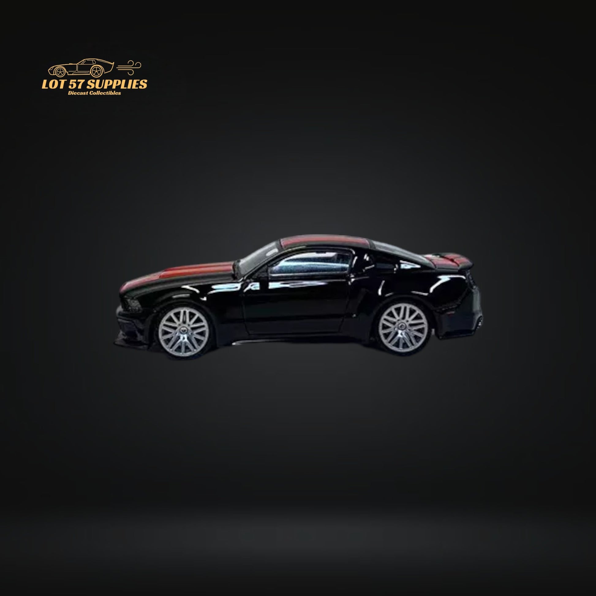 GDO Hunter x DCM 2014 Ford Mustang GT 5.0 Black With Red Stripes 1:64