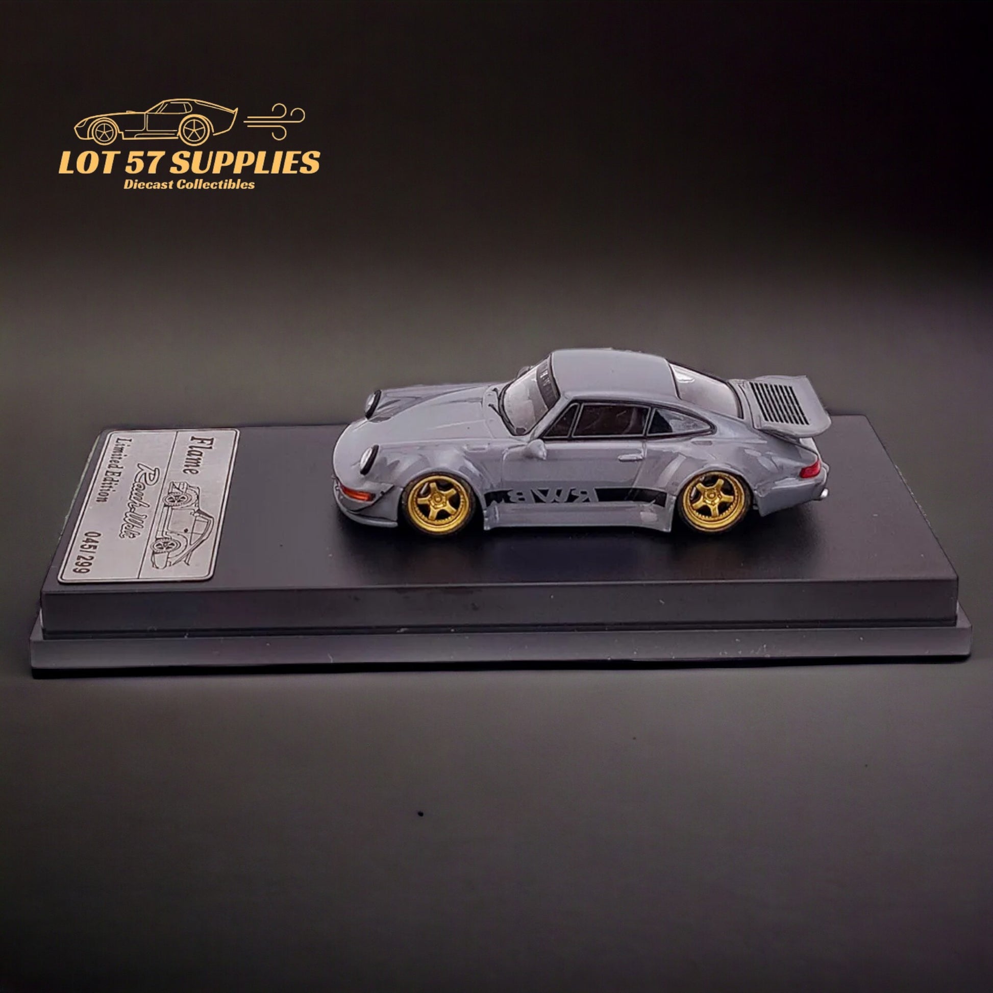 Flame Porsche 964 RWB Whale Tale in Cement Gray 1:64