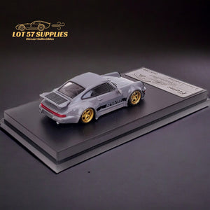 Flame Porsche 964 RWB Whale Tale in Cement Gray 1:64