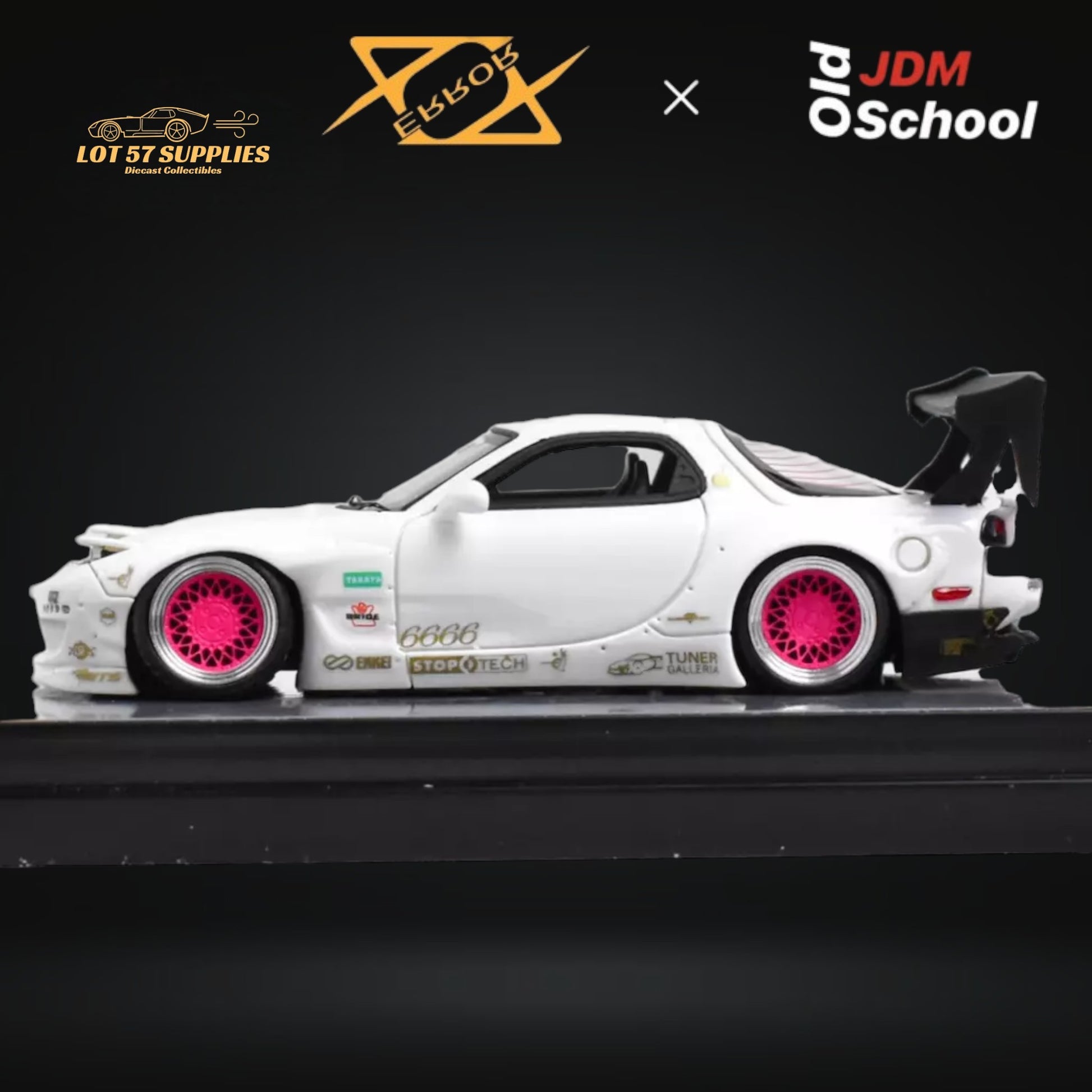 Error404 Model x  OLD SCHOOL JDM Mazda RX-7 Rocket Bunny in White 1:64