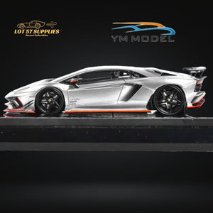 YM Model Lamborghini Aventador S Rowen Silver & Red Line 1:64