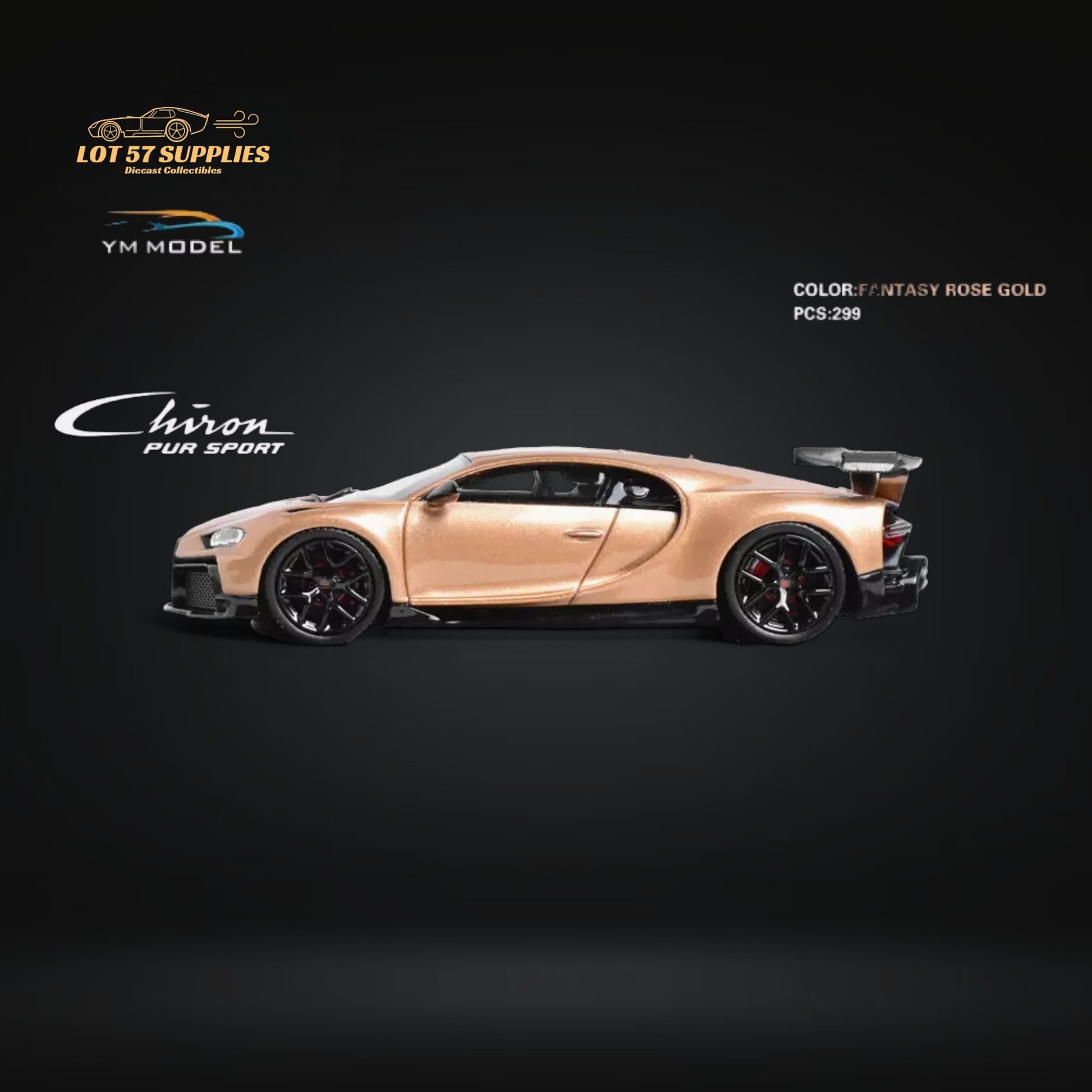 YM Model Bugatti Chiron PUR SPORT in Fantasy Rose Gold Limited to 299 Pcs 1:64