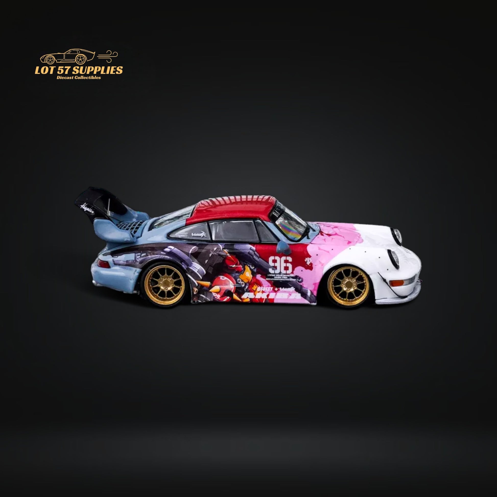 King Model Porsche RWB964 Akiba Mecha livery #96 Gold Rims 1:64 Limited to 499 Pcs