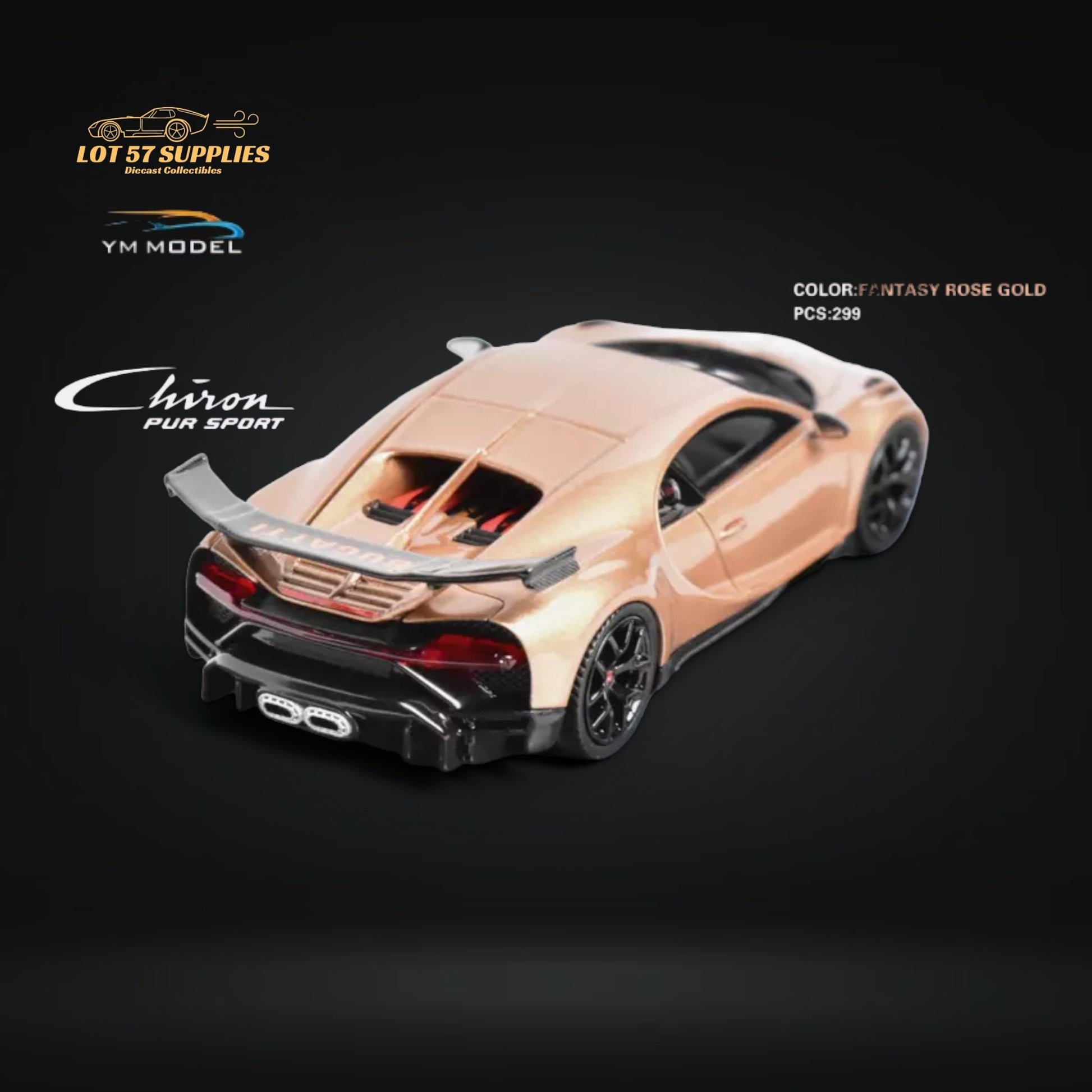 YM Model Bugatti Chiron PUR SPORT in Fantasy Rose Gold Limited to 299 Pcs 1:64