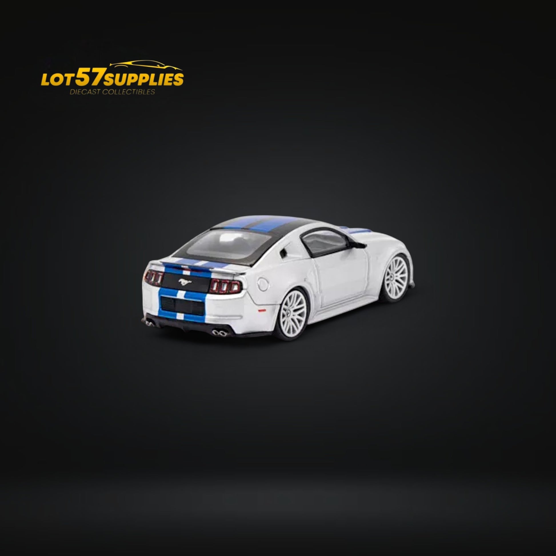 GDO Hunter x DCM 2014 Ford Mustang GT 5.0 Silver With Blue Stripes 1:64