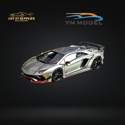 YM Model Lamborghini Aventador S Rowen Silver & Red Line 1:64