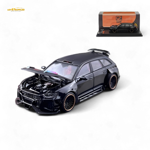 Model car with open hood on a white background, featuring a display case in the background.