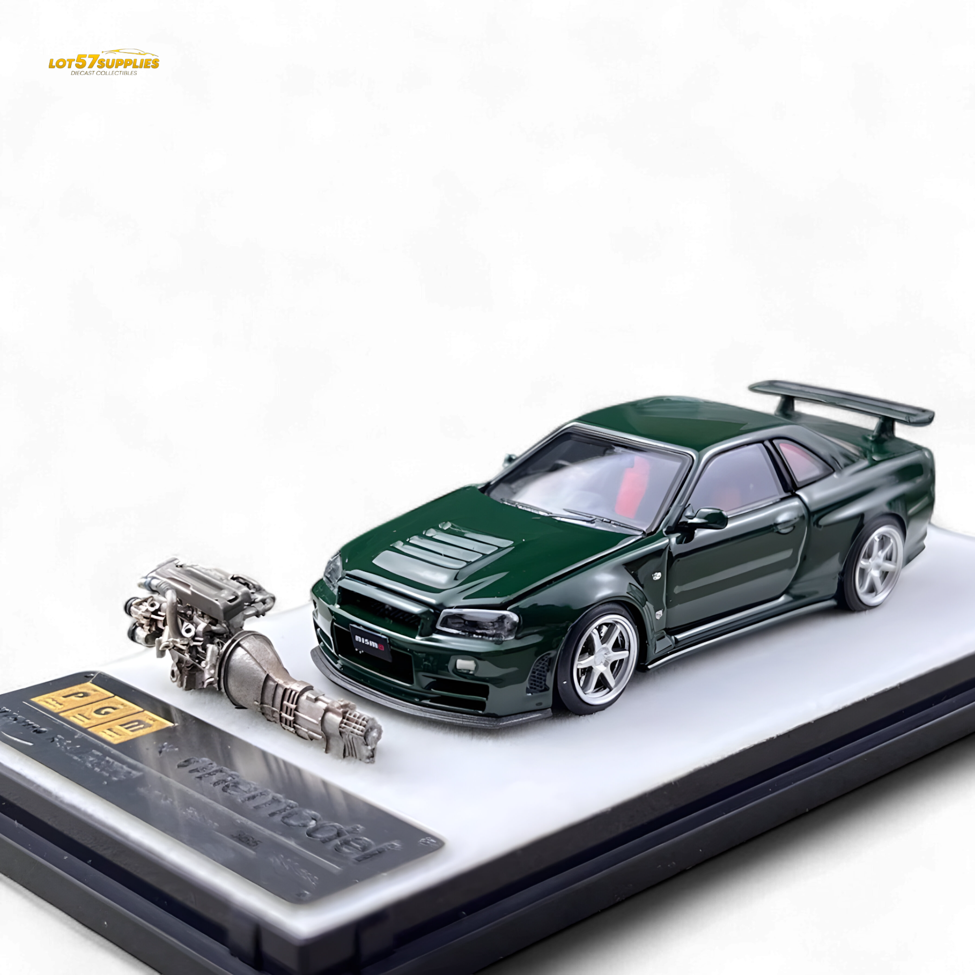 1/64 PGM Nissan 日産 GTR R34 Z Tune 緑 全開閉 PGM Nissan GTR R34 Z-TUNE Diecast Model - British Green 1:64