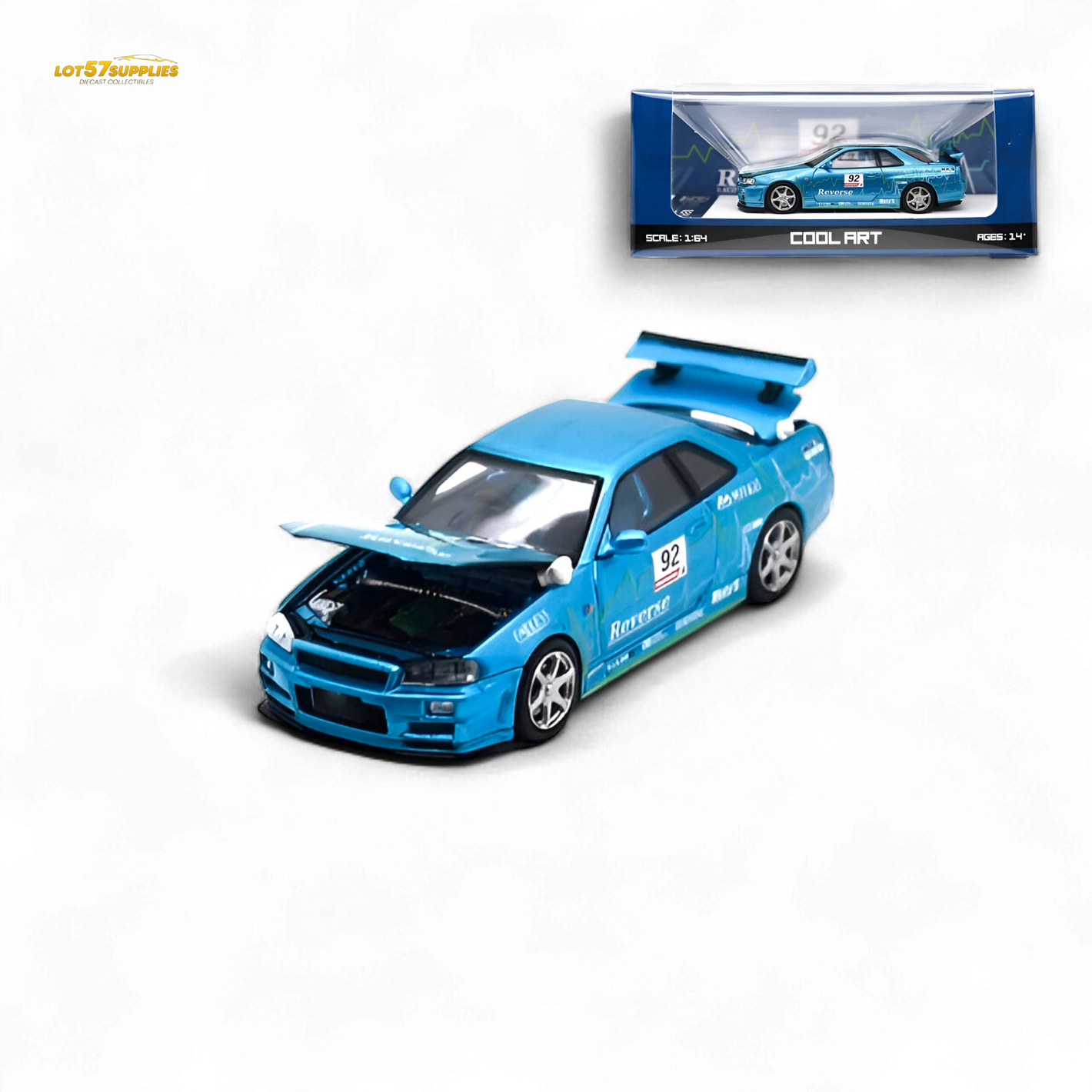 Cool Art Nissan Skyline R34 Blue #92 1:64 Diecast Model