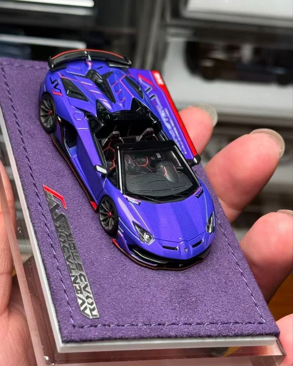 TARDIS x EDM Lamborghini Aventador SVJ Roadster 1:64 resin model in purple
