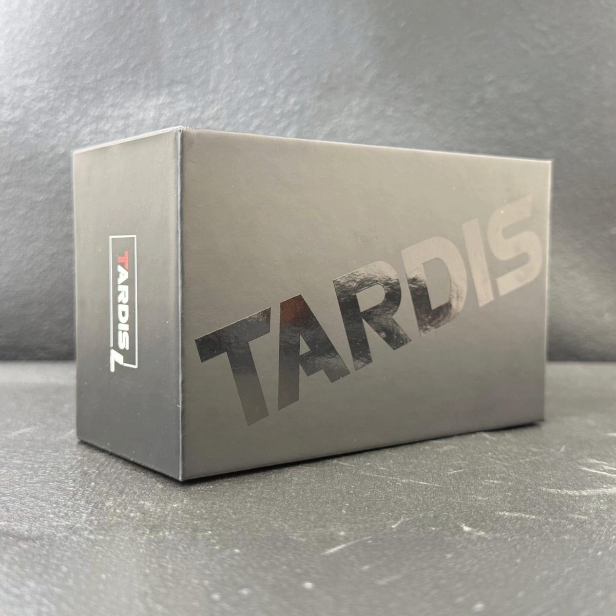 TARDIS Gumball3000 Lamborghini Aventador SVJ Matte Black Resin 1:64 diecast model, box with glossy TARDIS logo