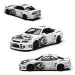 (Pre-Order) TimeMicro x PSC Design Nissan Skyline R34 GT-R Smilodon Black White 1:64 — angle 1