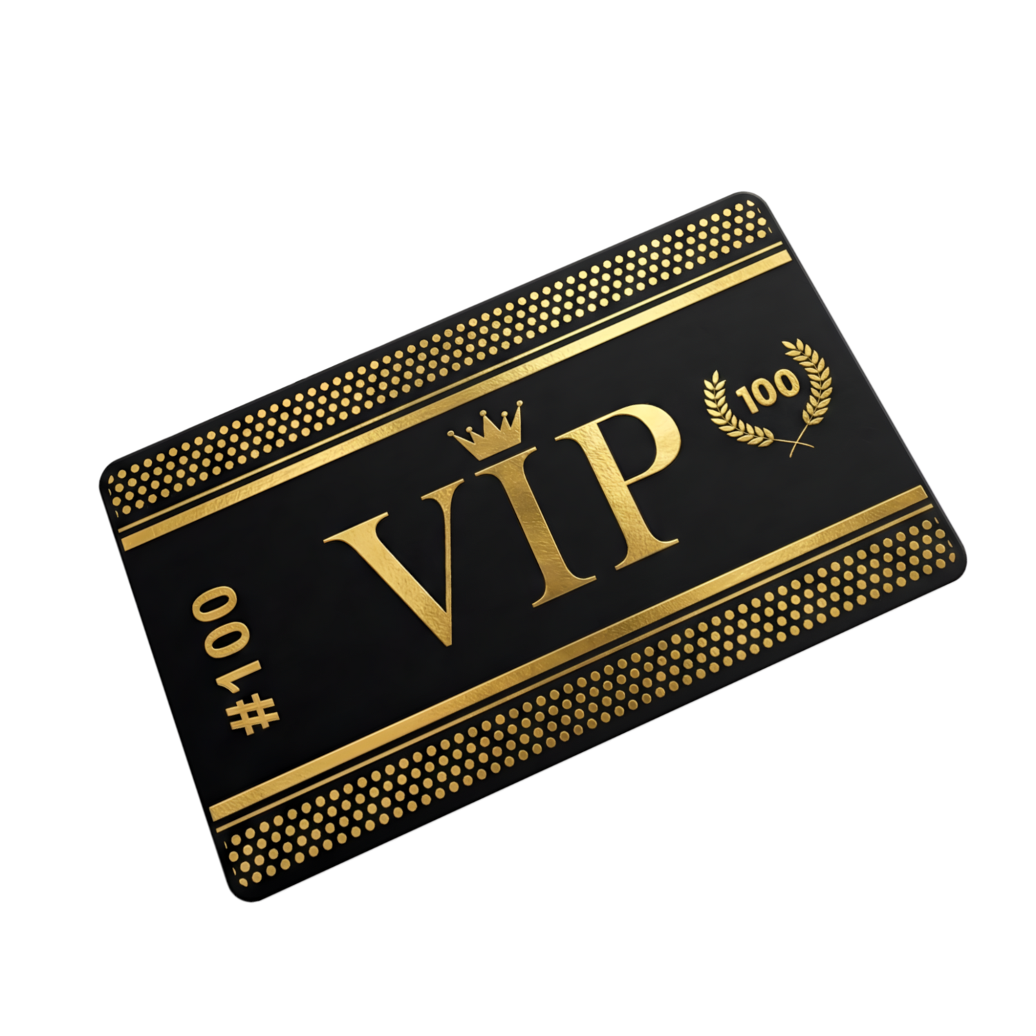 VIP card with gold text and design on a black background