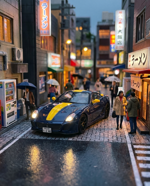 (Pre-Order) WAM x EDM Ferrari 599 GTO - Dark Blue Yellow Stripe 1:64 — diorama