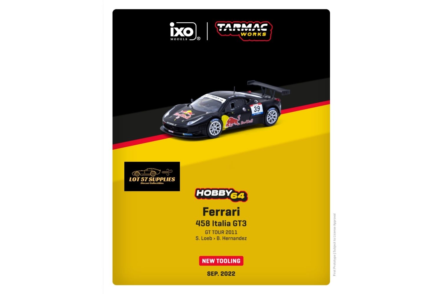 Tarmac Works Hobby64 Ferrari 458 Italia GT3 #39 GT TOUR 2011 Red Bull 1:64