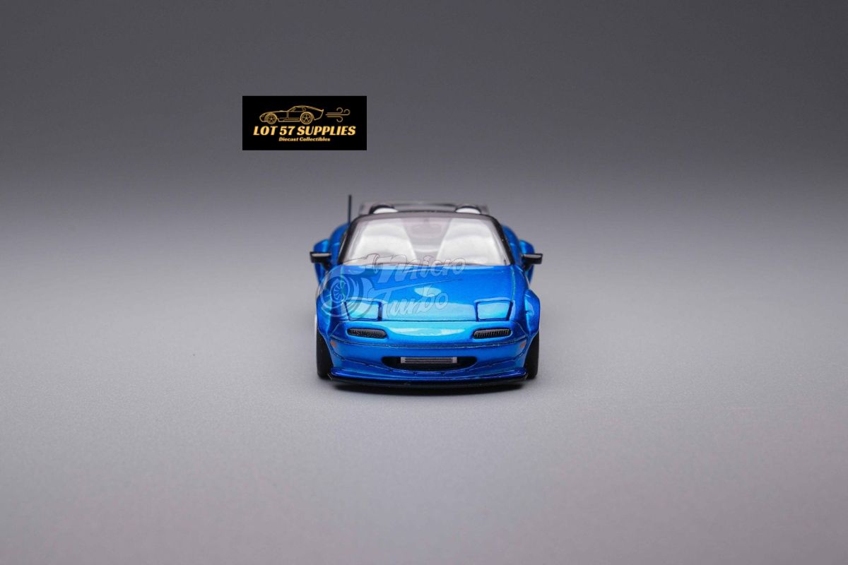 MicroTurbo Eunos Roadster RHD Rocket Bunny Widebody Customized Metallic Blue 1:64