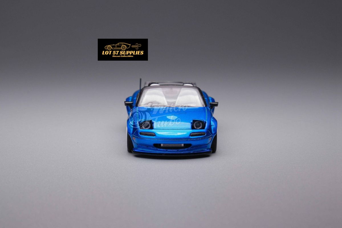 MicroTurbo Eunos Roadster RHD Rocket Bunny Widebody Customized Metallic Blue 1:64