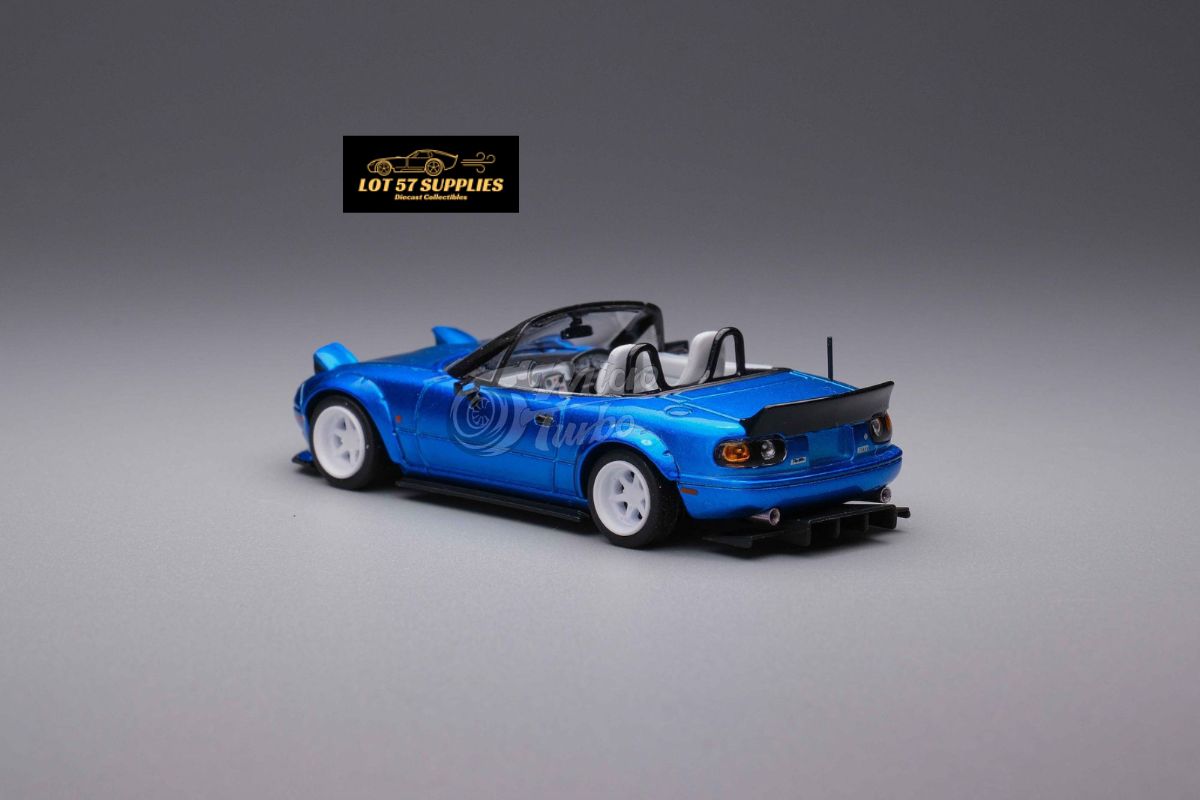 MicroTurbo Eunos Roadster RHD Rocket Bunny Widebody Customized Metallic Blue 1:64