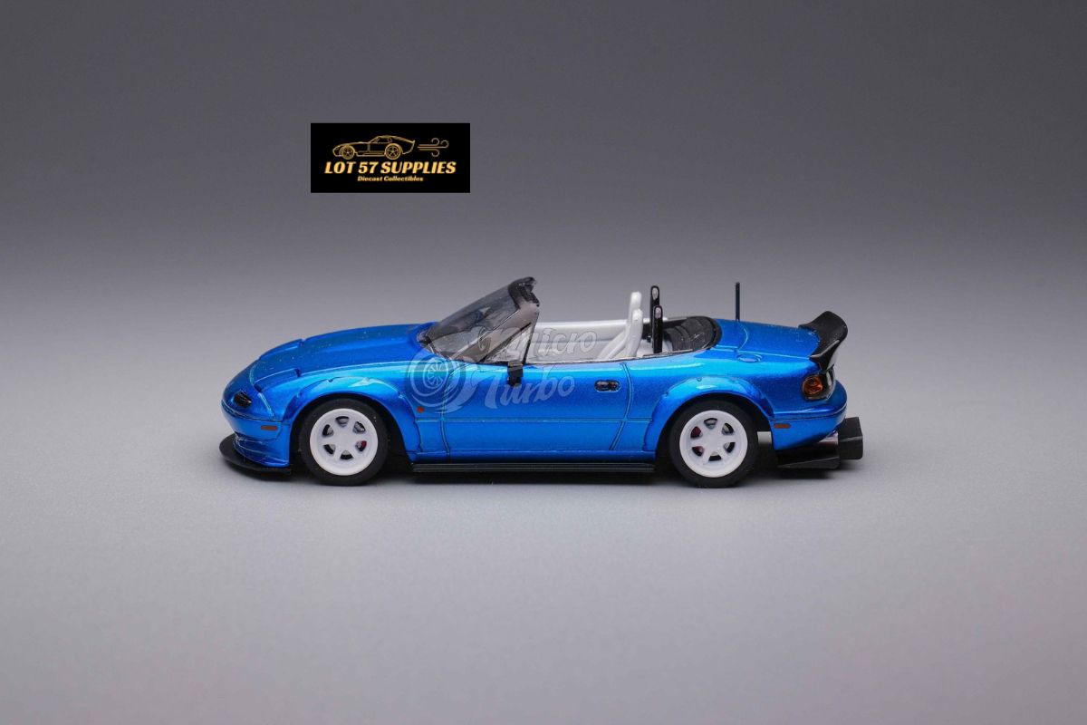 MicroTurbo Eunos Roadster RHD Rocket Bunny Widebody Customized Metallic Blue 1:64