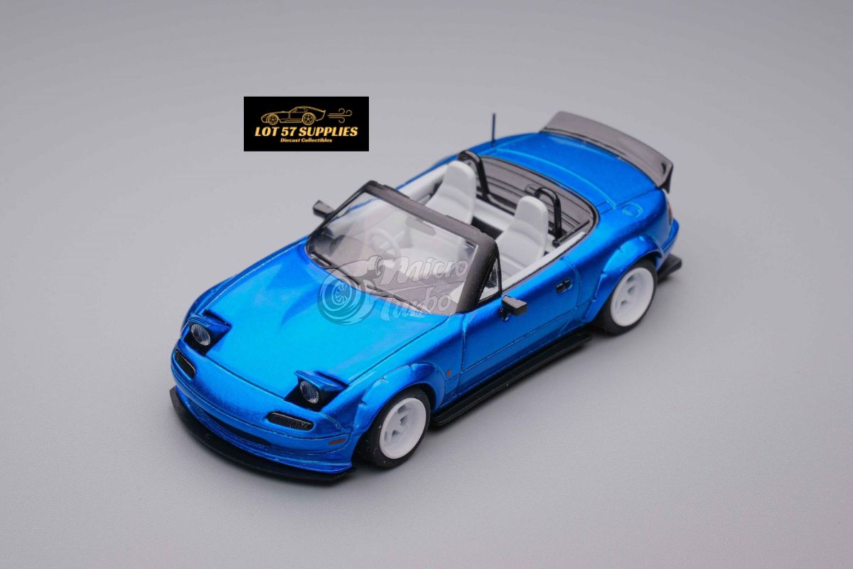 MicroTurbo Eunos Roadster RHD Rocket Bunny Widebody Customized Metallic Blue 1:64