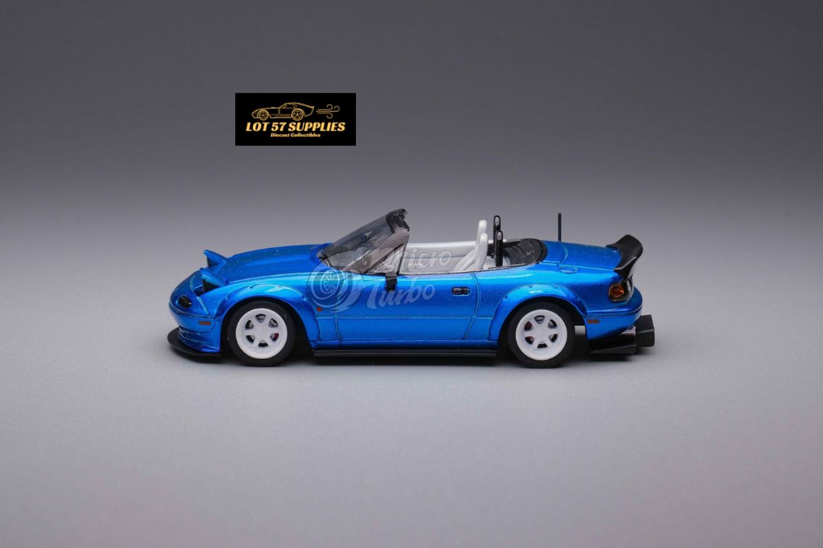 MicroTurbo Eunos Roadster RHD Rocket Bunny Widebody Customized Metallic Blue 1:64