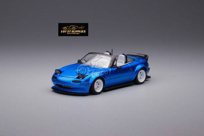 MicroTurbo Eunos Roadster RHD Rocket Bunny Widebody Customized Metallic Blue 1:64