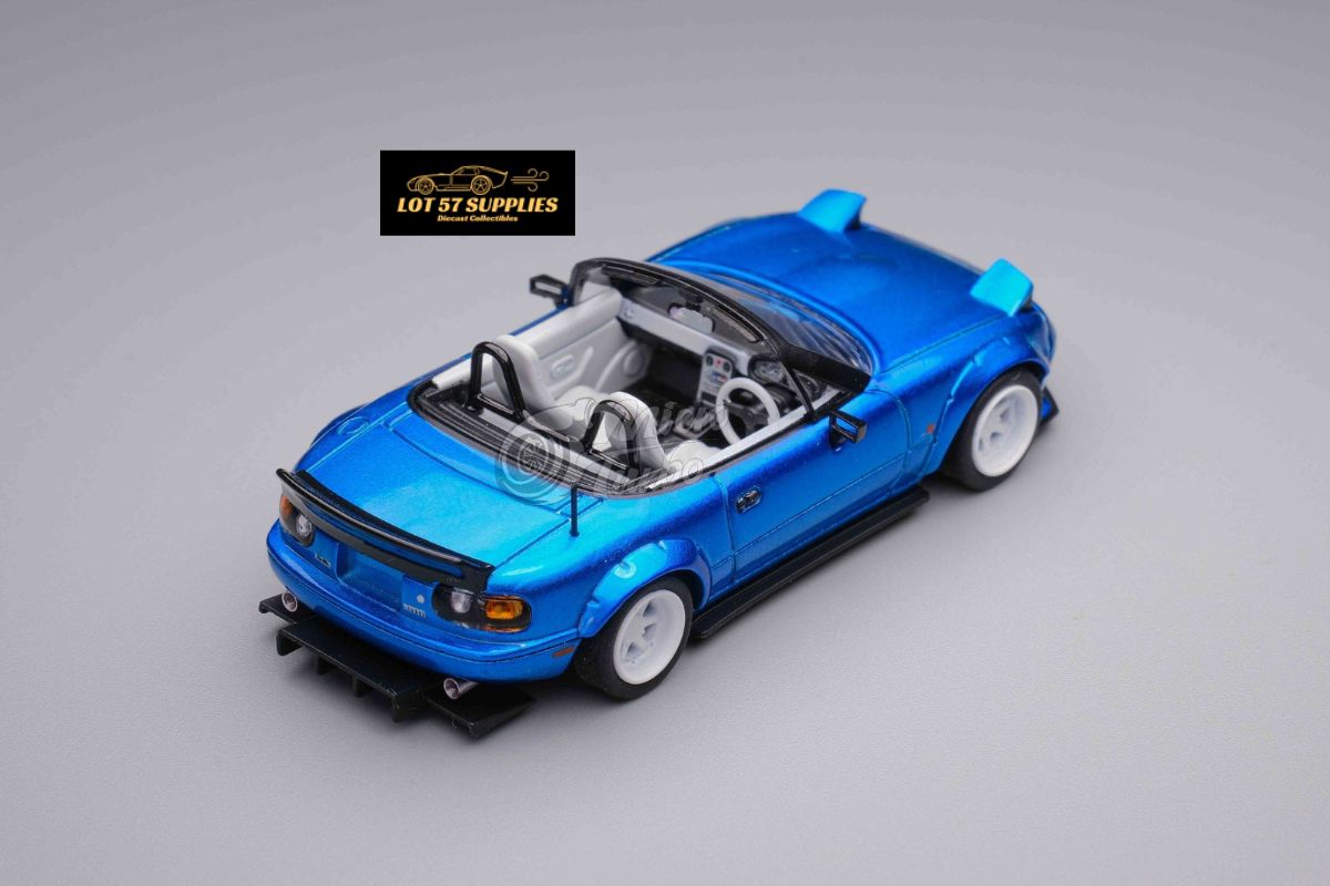 MicroTurbo Eunos Roadster RHD Rocket Bunny Widebody Customized Metallic Blue 1:64